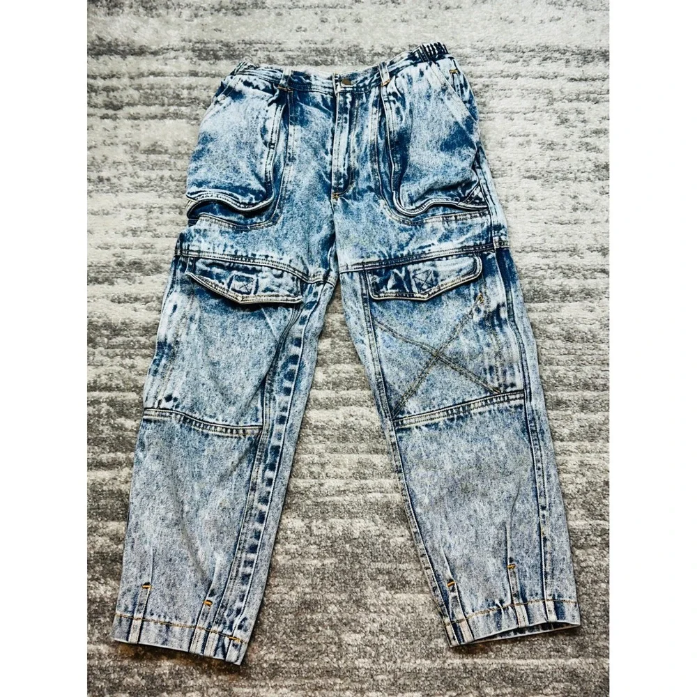 Body Gear Cargo Jeans Kids 8 Blue Acid Wash Vintage Baggy Streetwear Denim‎